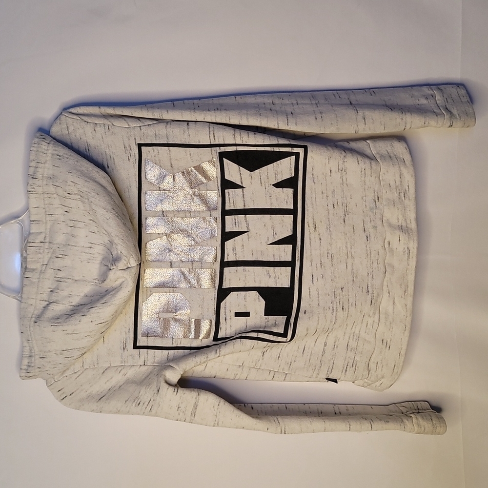 Victoria Secret Pink pullover hooded hoodie logo gray warm sweatshirt sz XS